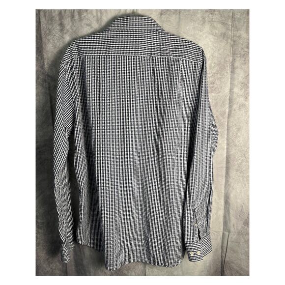 Michael Kors Men’s Navy Gingham Check Button Down Shirt Long Sleeve Size 34/35 - Picture 3 of 7